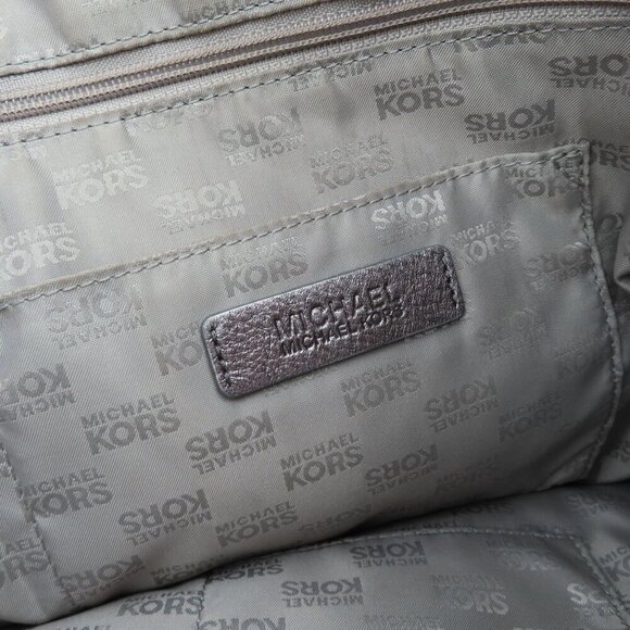 Michael Kors MK Jet Set Tote Bag Silver Gray Metal Chain Strap Handbag Purse - Picture 9 of 15